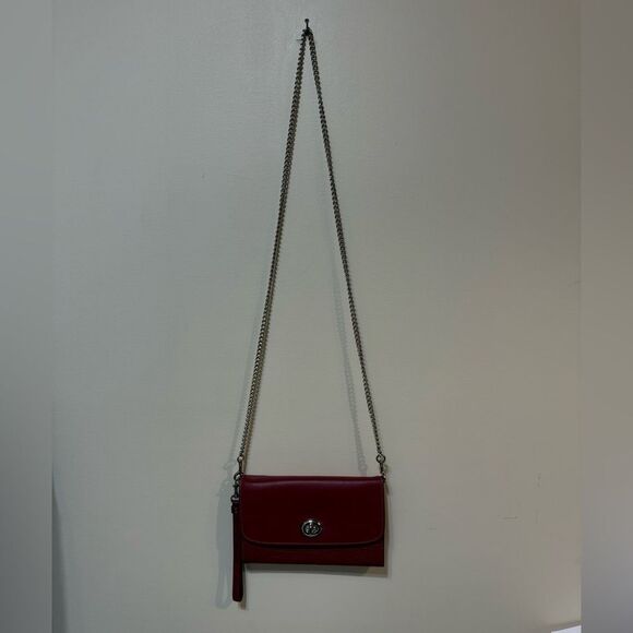 Coach Leather Chain Crossbody in Cherry Red/Silver NWT - Picture 16 of 16